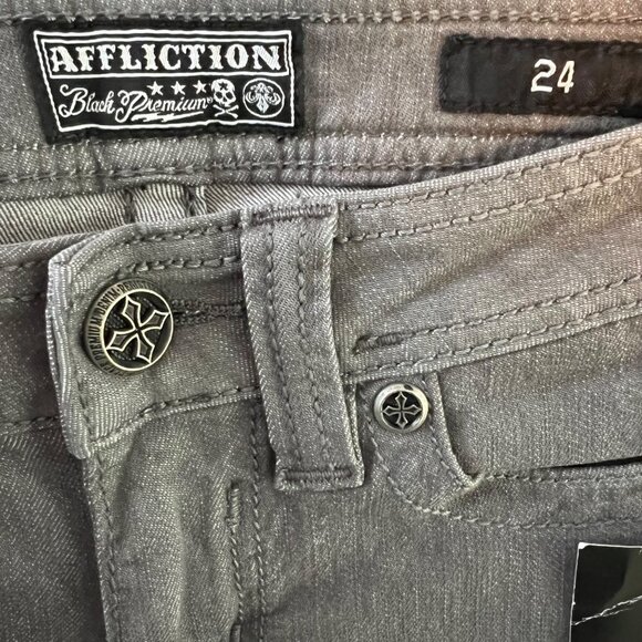NWT Afflliction Women's‎ Raquel Fleur Gray Skinny Jeans Low Rise Size 24 - Picture 4 of 9
